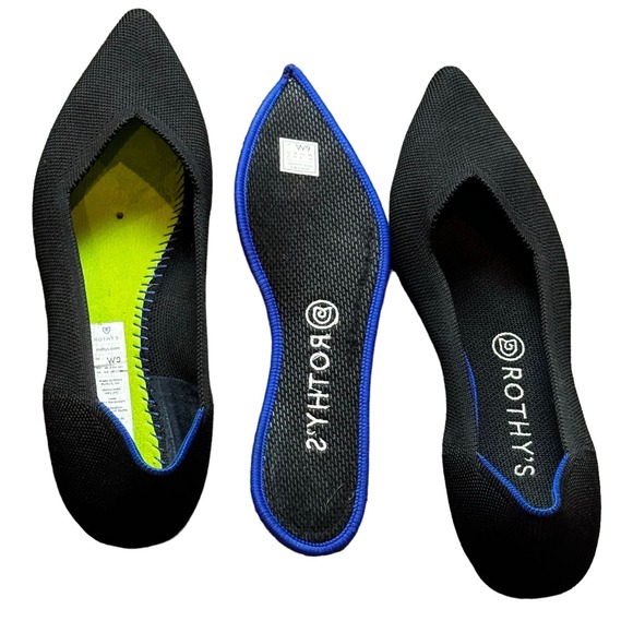 Rothy's The Point Toe Ballet Flat Slip On Solid Black Womens Size 9 - Picture 6 of 7